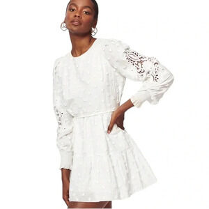 Cami NYC Carolina Floral Applique White Long Sleeve Mini Dress Size Small